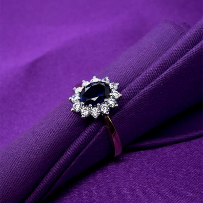9ct Gold Created Sapphire & CZ Cluster Ring GRS293