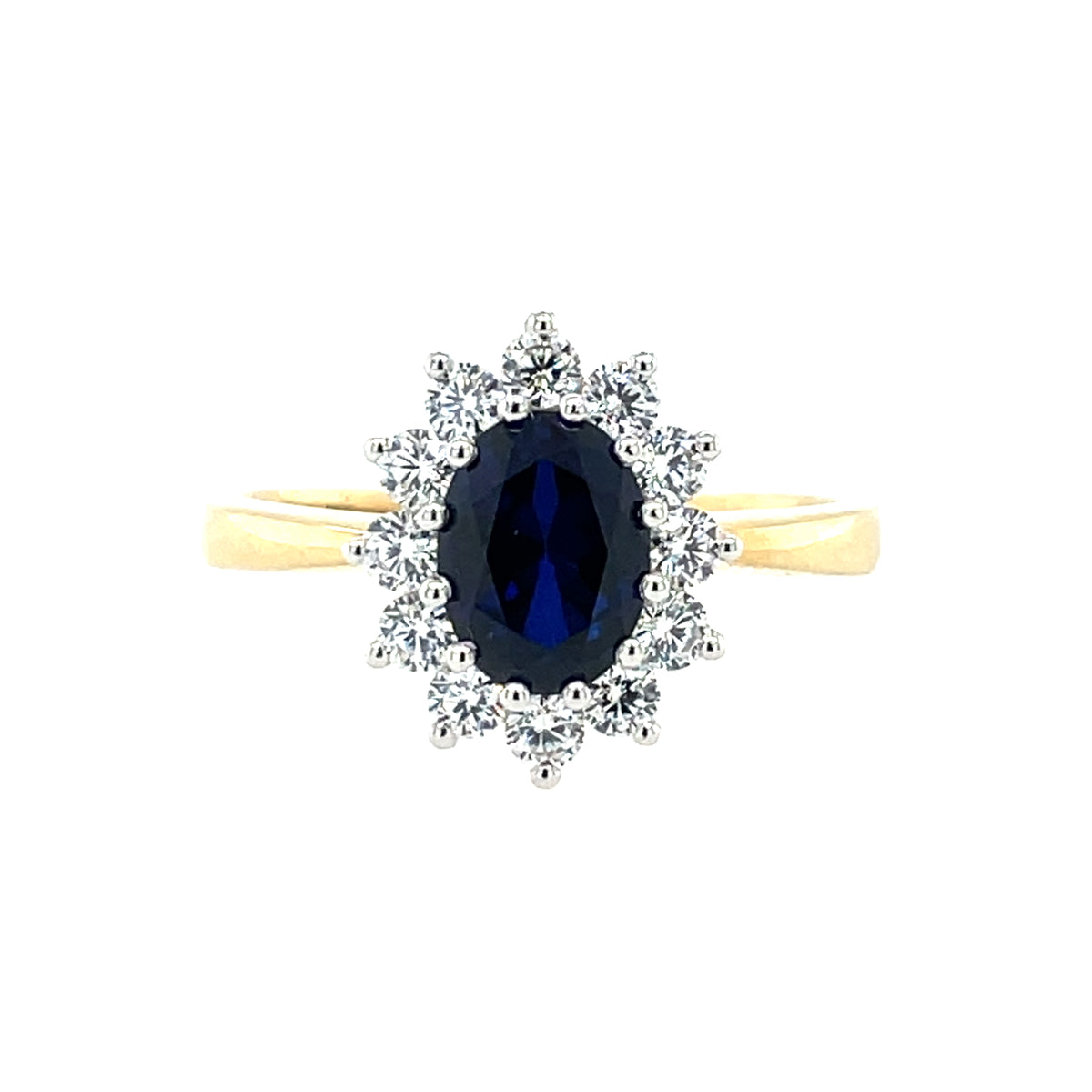 9ct Gold Created Sapphire & CZ Cluster Ring GRS293
