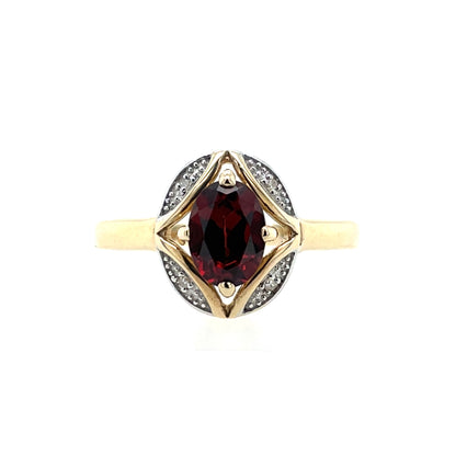 9ct  Gold Garnet & Diamond Ring GRX178