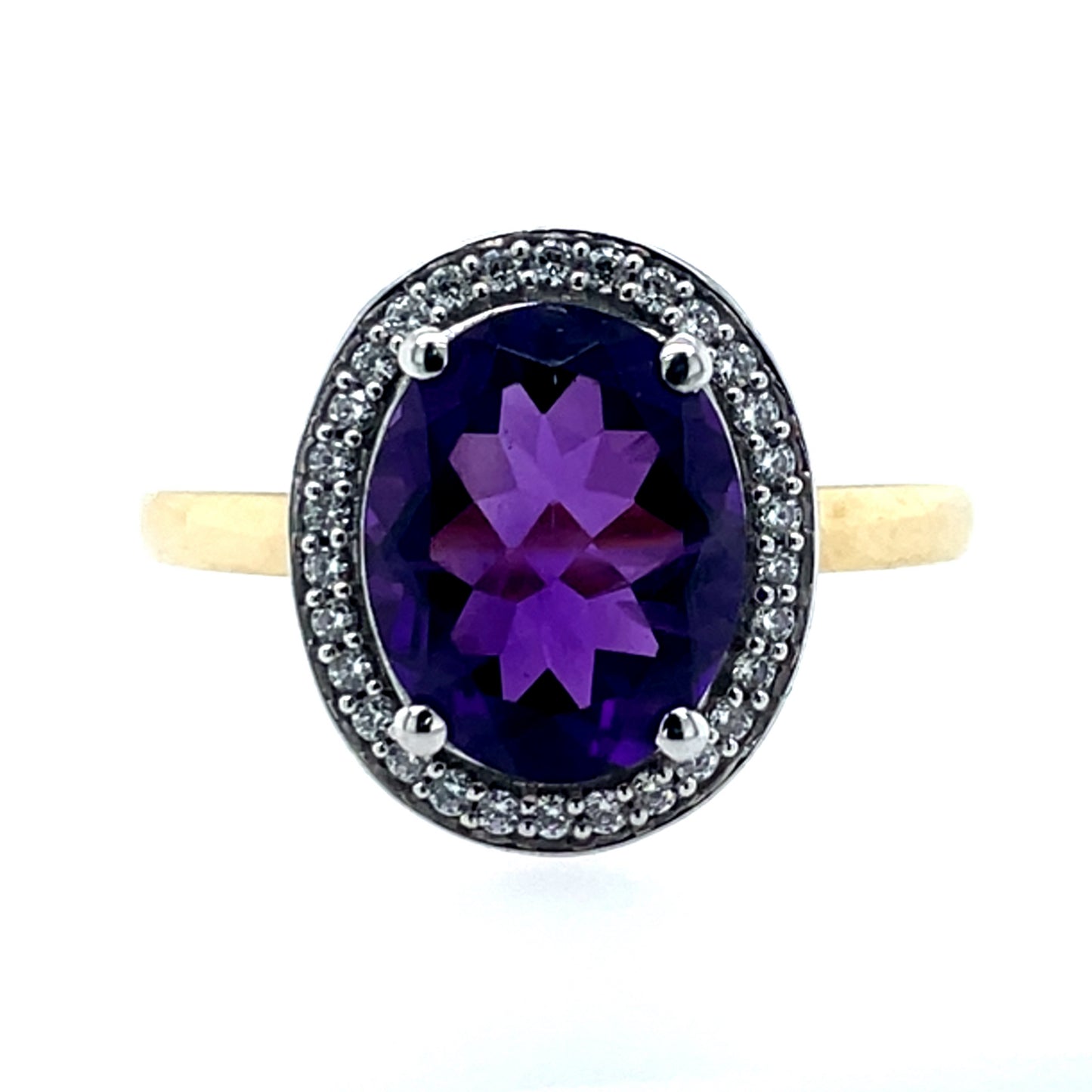 9ct Gold Amethyst & CZ Vintage Cluster Ring GRX180