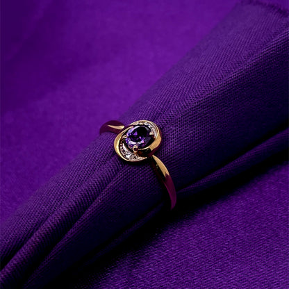 9ct Gold Amethyst & Diamond Swirl Ring GRX204