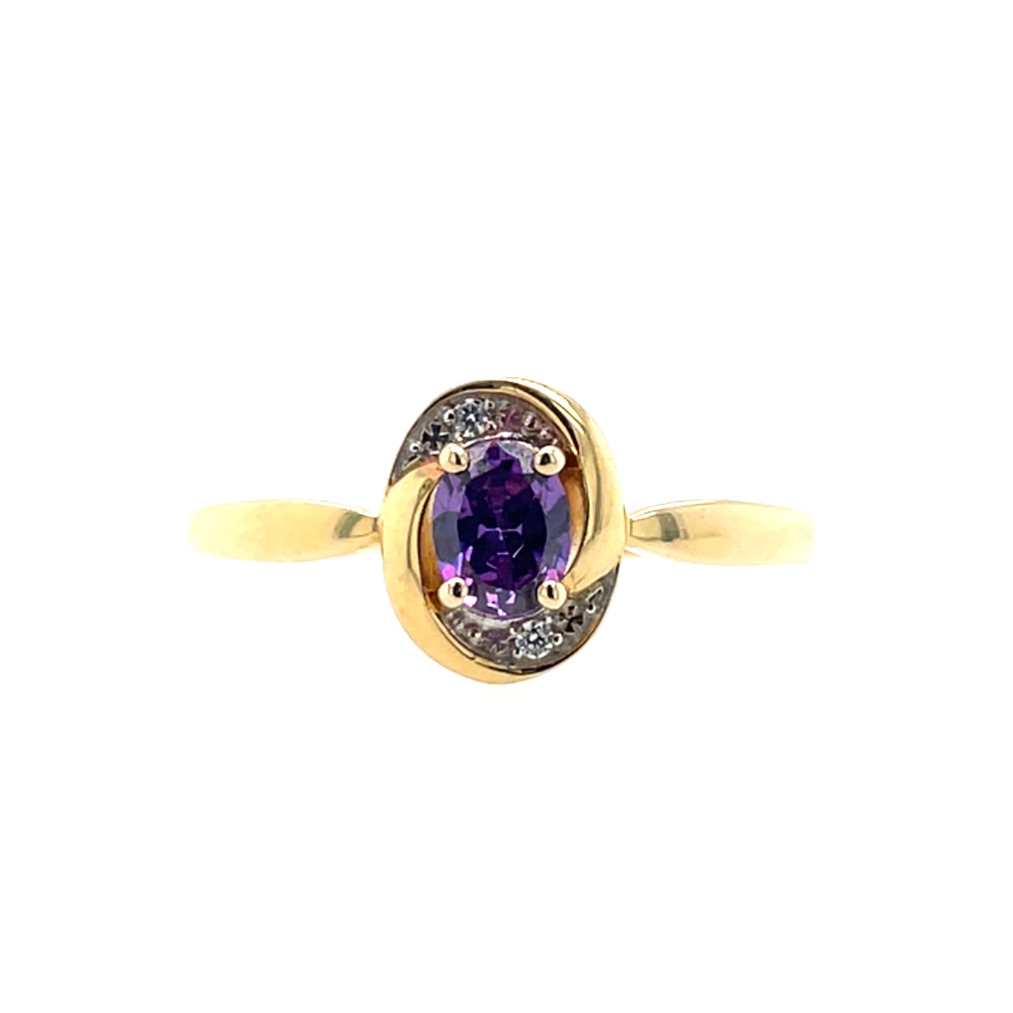 9ct Gold Amethyst & Diamond Swirl Ring GRX204