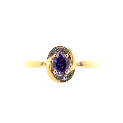 9ct Gold Amethyst & Diamond Swirl Ring GRX204