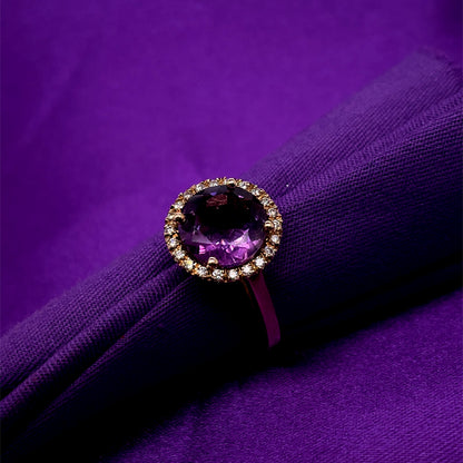 9ct Gold Amethyst & Diamond Halo Ring GRX218