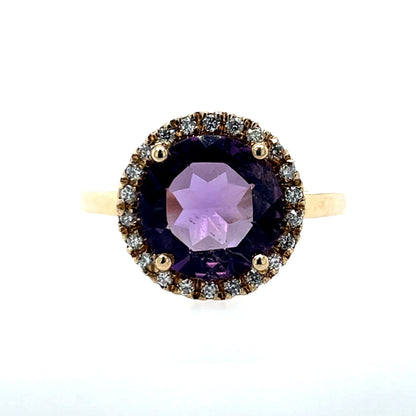 9ct Gold Amethyst & Diamond Halo Ring GRX218
