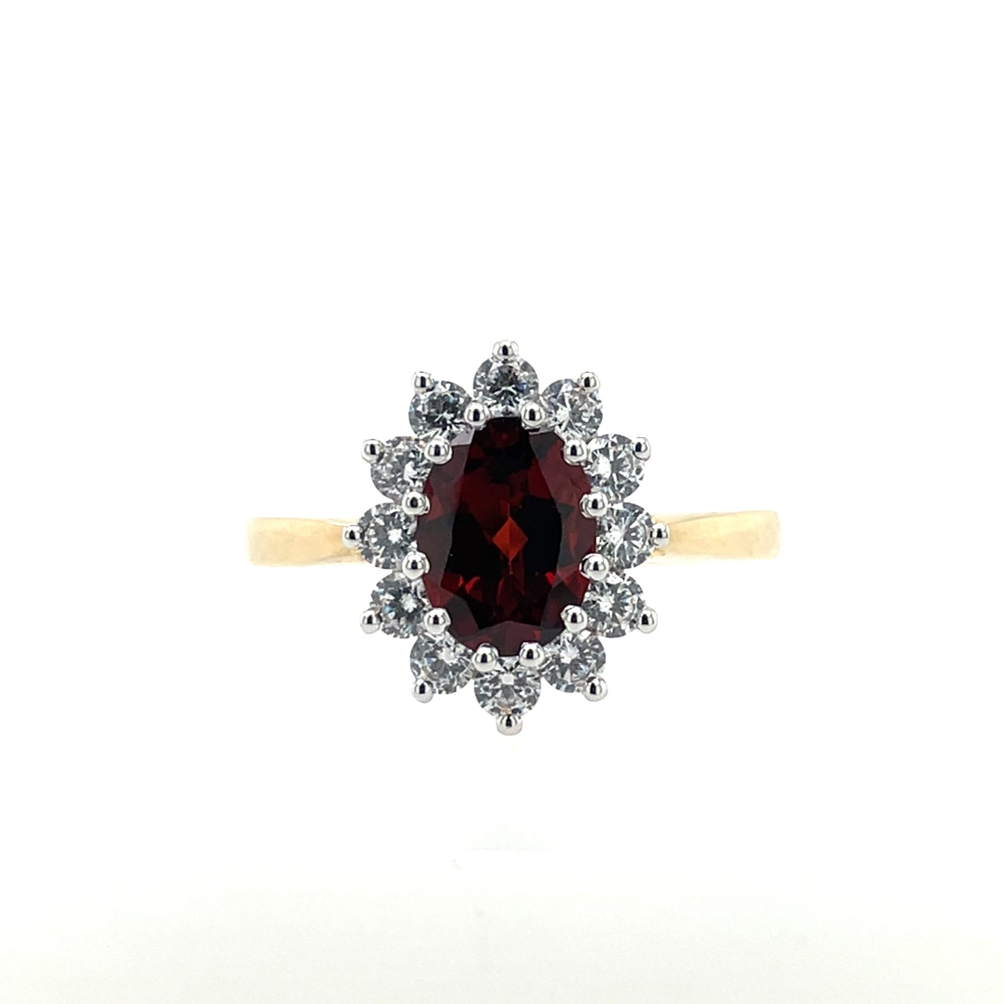 9ct  Gold Garnet & CZ Cluster Ring GRX219
