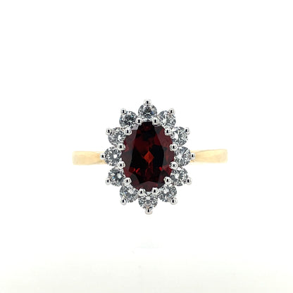9ct  Gold Garnet & CZ Cluster Ring GRX219
