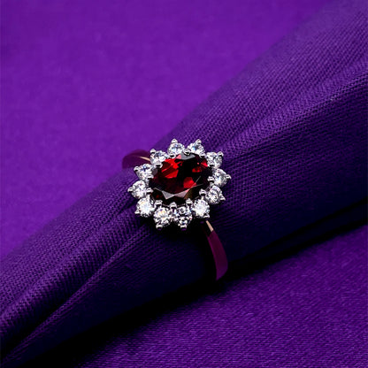 9ct  Gold Garnet & CZ Cluster Ring GRX219