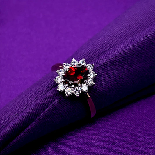 9ct  Gold Garnet & CZ Cluster Ring GRX219