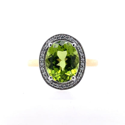 9ct Gold Peridot & CZ Vintage Cluster  Ring GRX228