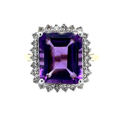 9ct Gold Amethyst & Diamond Cocktail Ring GRX230