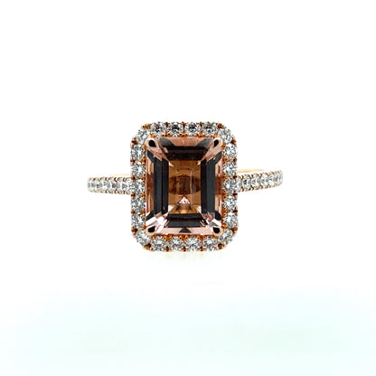 18ct Rose Gold Morganite & Diamond Rectangular Halo Ring GRX238