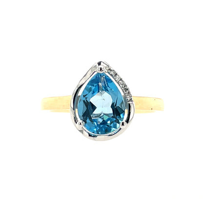 9ct Gold Blue Topaz Pear & Diamond Ring GRZ243