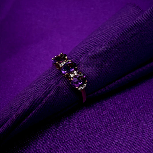 9ct Gold Amethyst & CZ Trilogy Ring GRX250