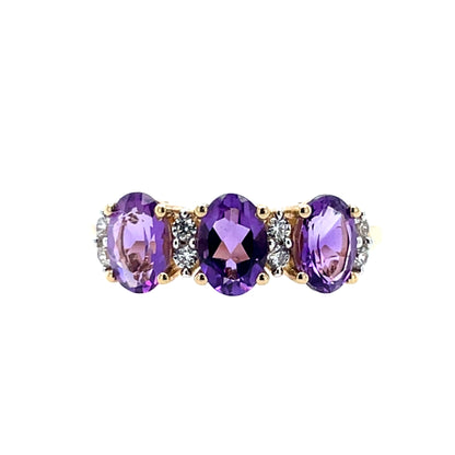 9ct Gold Amethyst & CZ Trilogy Ring GRX250