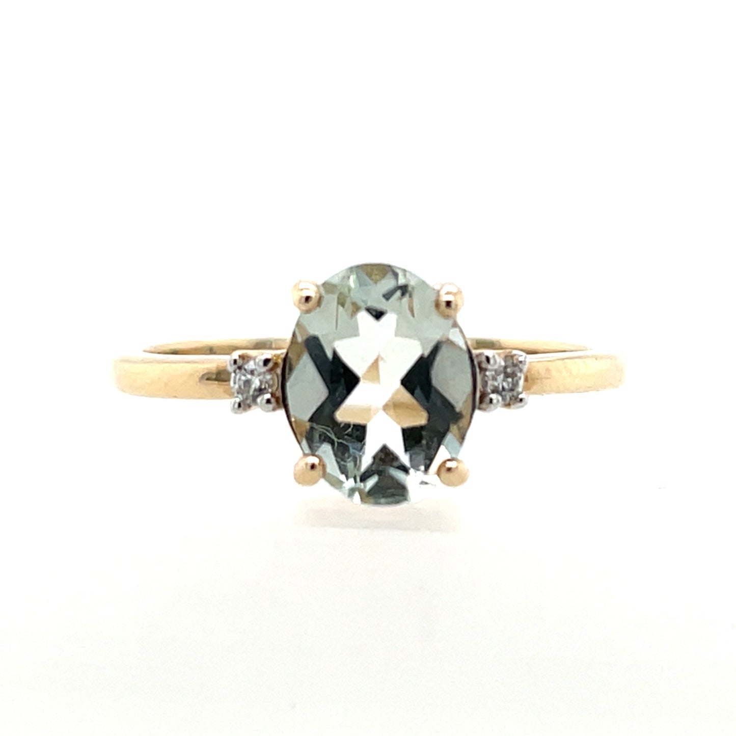 9ct Gold Green Amethyst & CZ Shoulder Ring GRX255