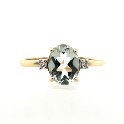 9ct Gold Green Amethyst & CZ Shoulder Ring GRX255