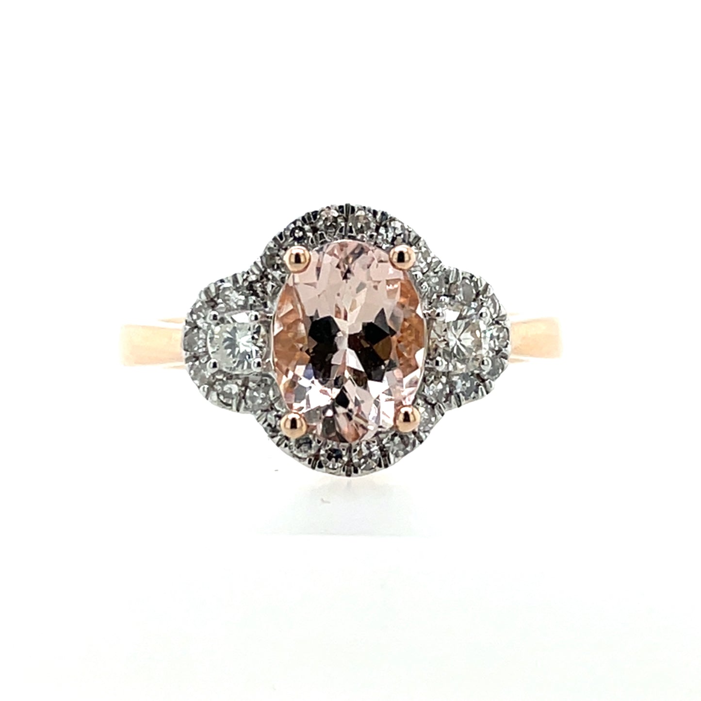 9ct Rose Gold Morganite & Diamond Cluster Ring GRX268