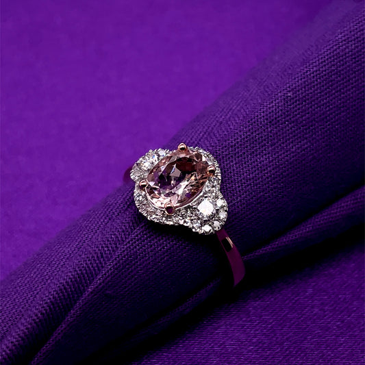 9ct Rose Gold Morganite & Diamond Cluster Ring GRX268
