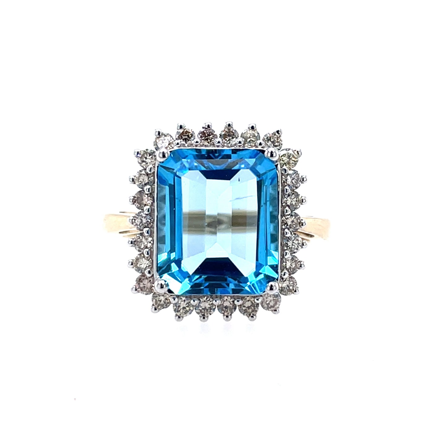 9ct Gold Blue Topaz & Diamond Rectangular Cocktail Ring GRX269