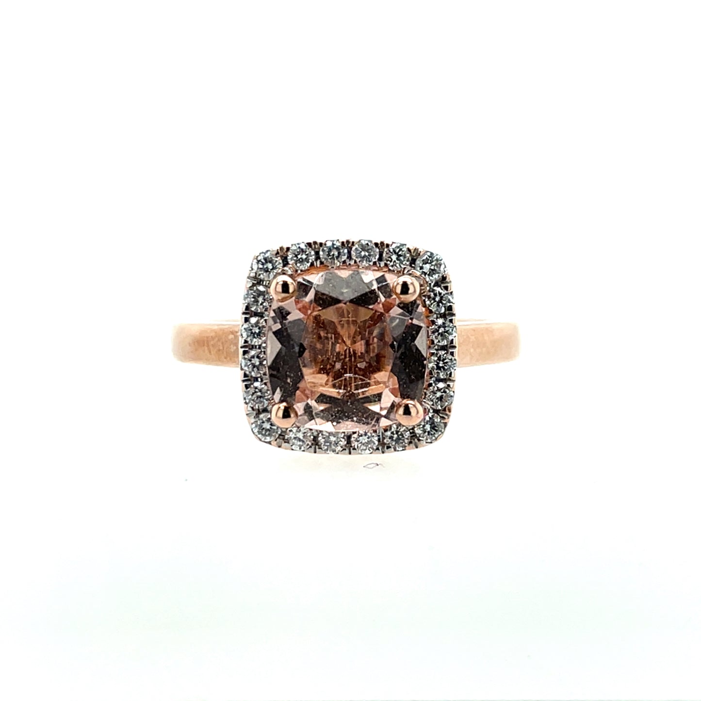 9ct Rose Gold Morganite & Diamond Cushion Halo Ring GRX274