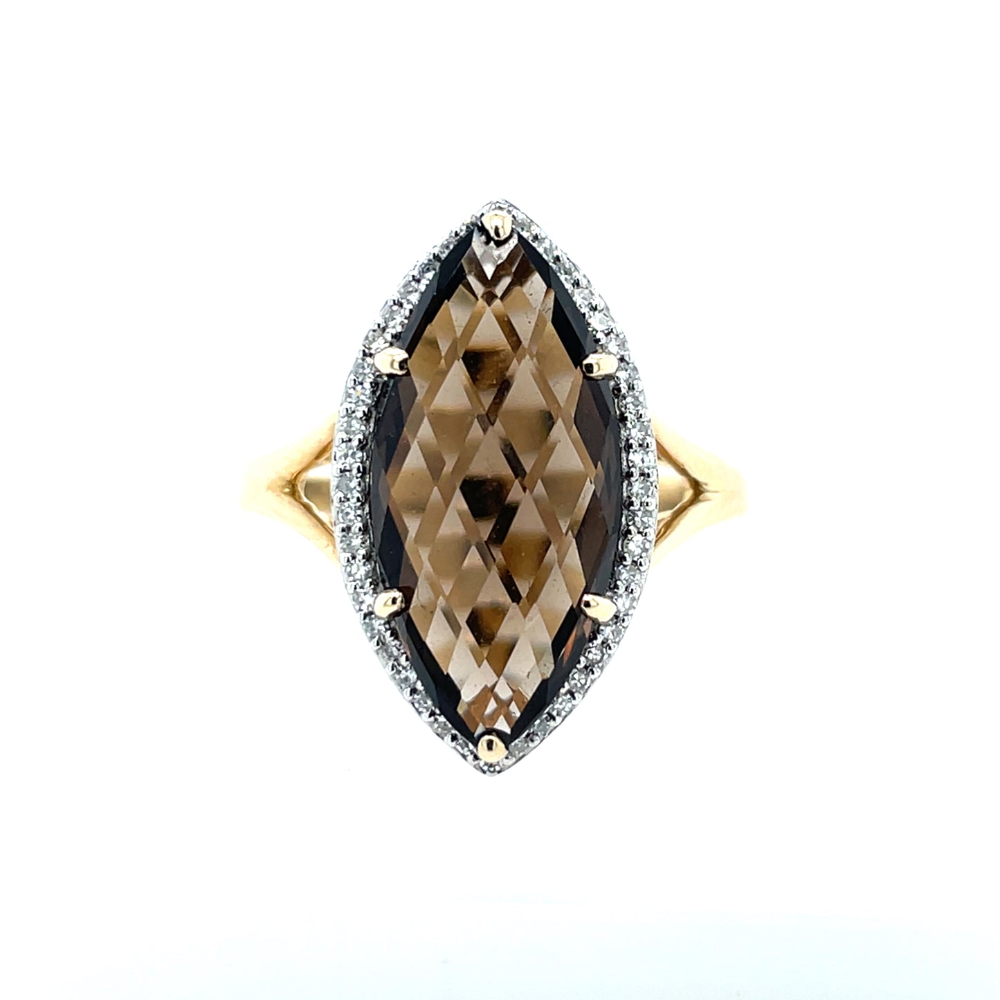 9ct Gold Marquise Smokey Quartz & Diamond Cocktail Ring GRX287