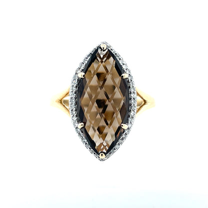 9ct Gold Marquise Smokey Quartz & Diamond Cocktail Ring GRX287