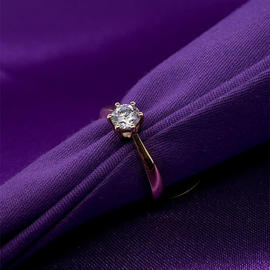 9ct Gold Classic CZ Solitaire Ring GRZ141