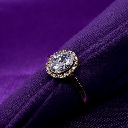 9ct Gold CZ Oval Halo Ring GRZ145