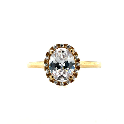 9ct Gold CZ Oval Halo Ring GRZ145
