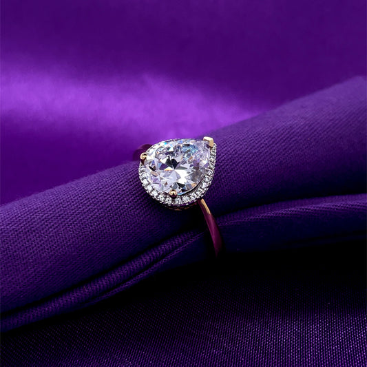 9ct Gold CZ Pear-shaped Halo Ring GRZ172