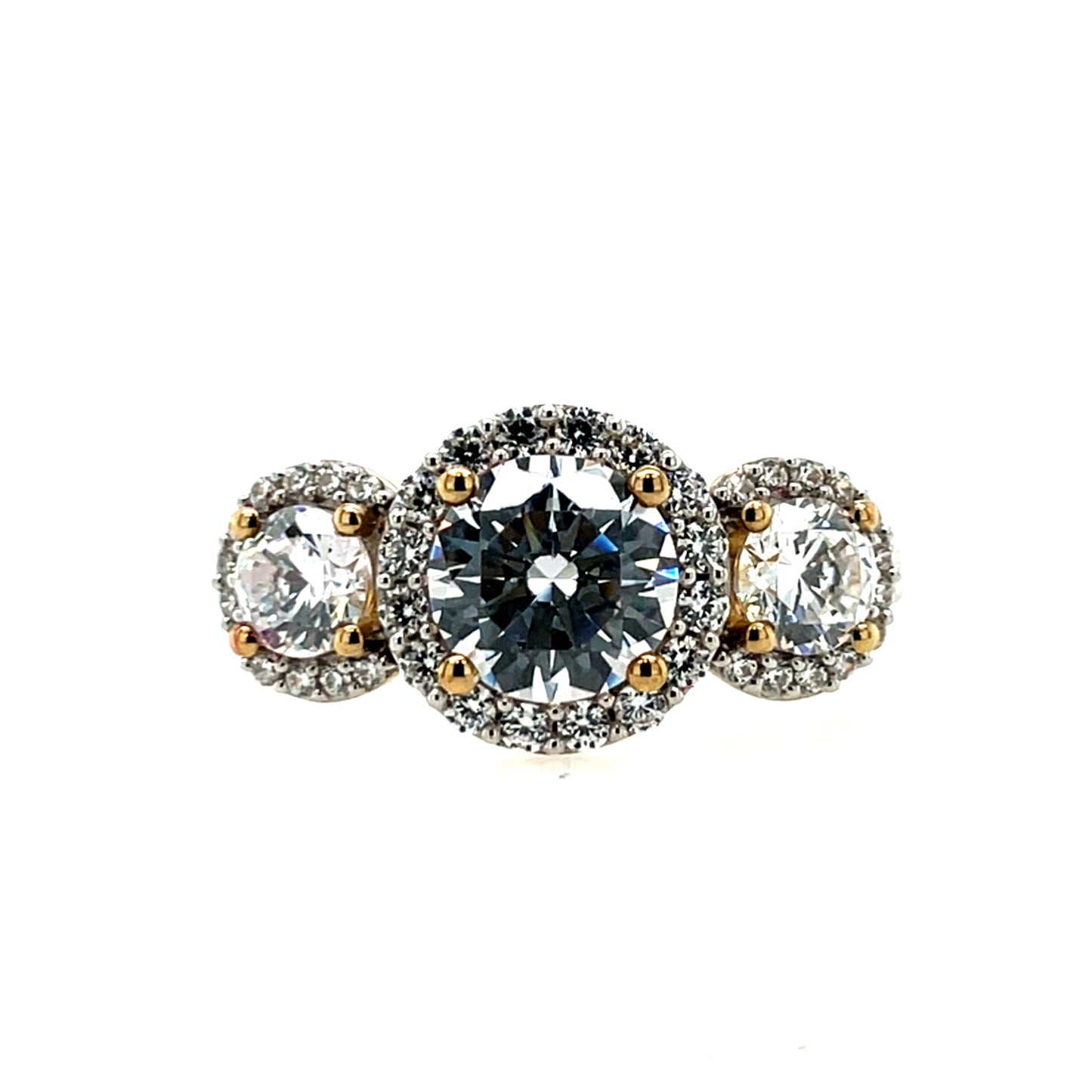 9ct Gold CZ Trilogy  Halo Cocktail Ring GRZ214
