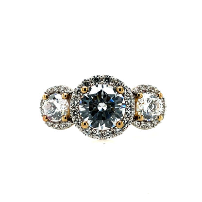9ct Gold CZ Trilogy  Halo Cocktail Ring GRZ214