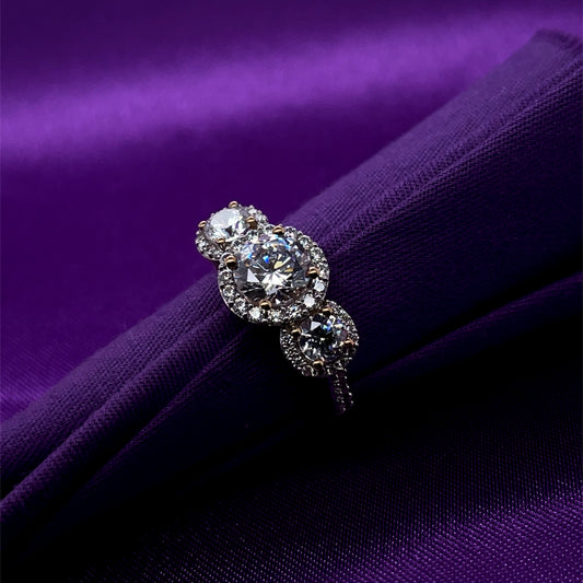 9ct Gold CZ Trilogy  Halo Cocktail Ring GRZ214
