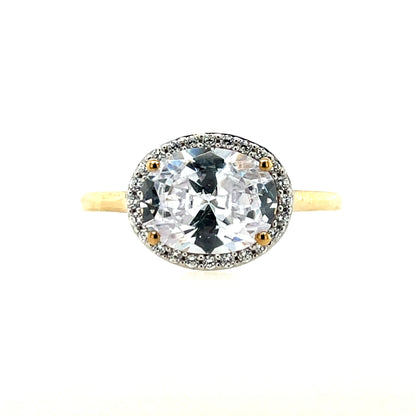 9ct Gold Oval Halo CZ Ring GRZ222