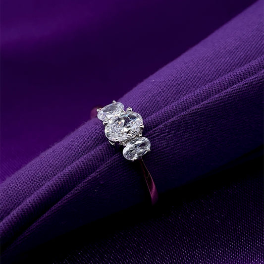 9ct Gold Oval CZ Trilogy  Ring GRZ292