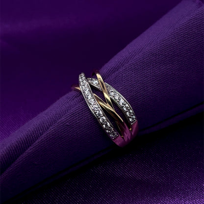 9ct Gold  CZ Crossover Band Ring GRZ330