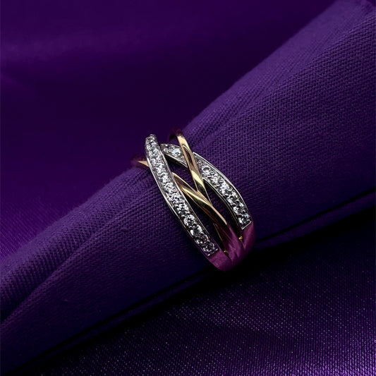9ct Gold  CZ Crossover Band Ring GRZ330
