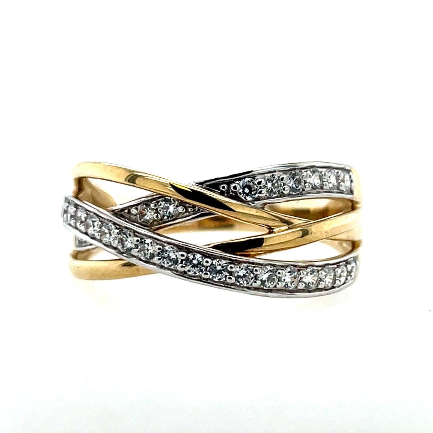 9ct Gold  CZ Crossover Band Ring GRZ330