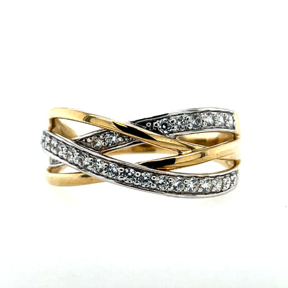 9ct Gold  CZ Crossover Band Ring GRZ330