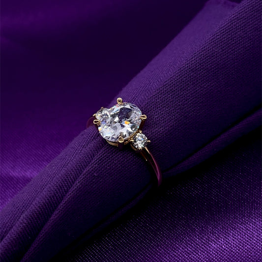 9ct Gold Oval CZ Trilogy  Ring GRZ332