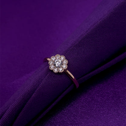 9ct Gold CZ Flower Halo Ring GRZ337