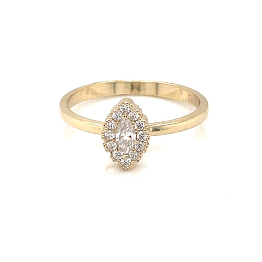 9ct Gold CZ Marquise Halo Ring GRZ338