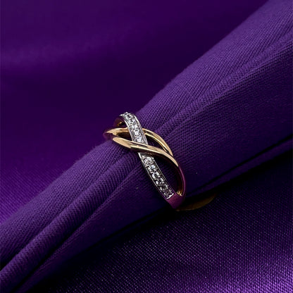 9ct Gold CZ Crossover Band Ring GRZ346