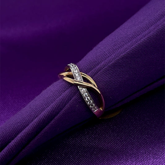 9ct Gold CZ Crossover Band Ring GRZ346