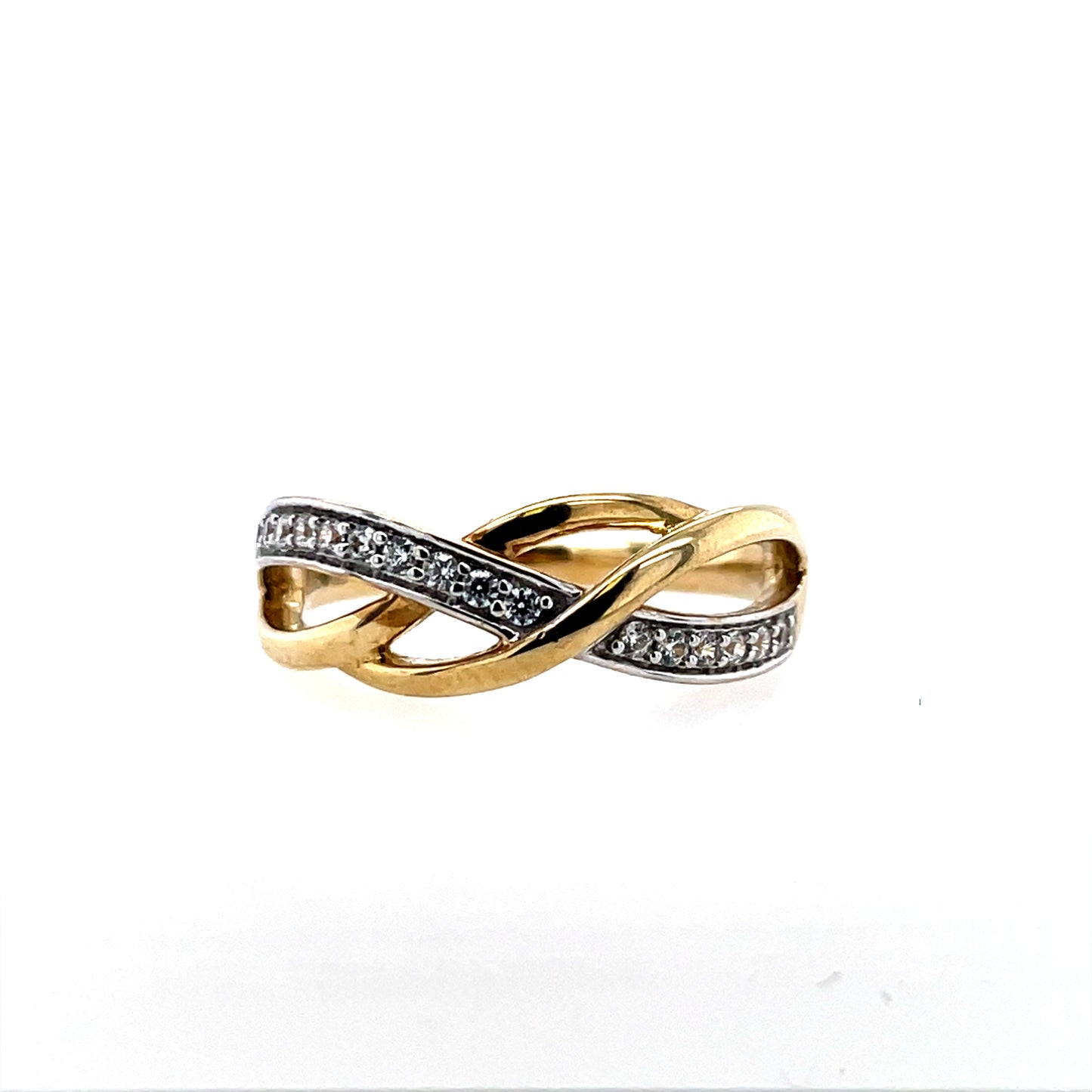 9ct Gold CZ Crossover Band Ring GRZ346