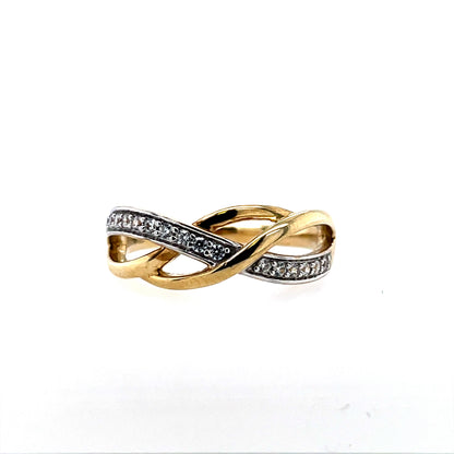 9ct Gold CZ Crossover Band Ring GRZ346