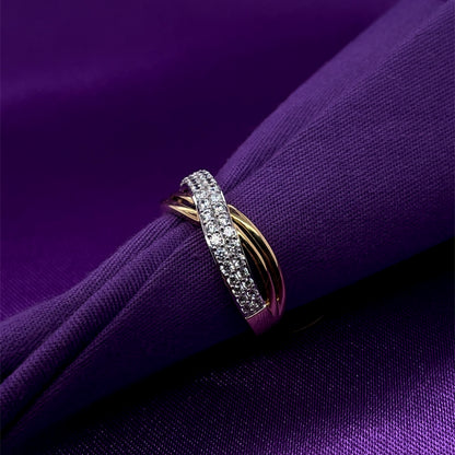 9ct Gold  CZ Crossover Band Ring GRZ353