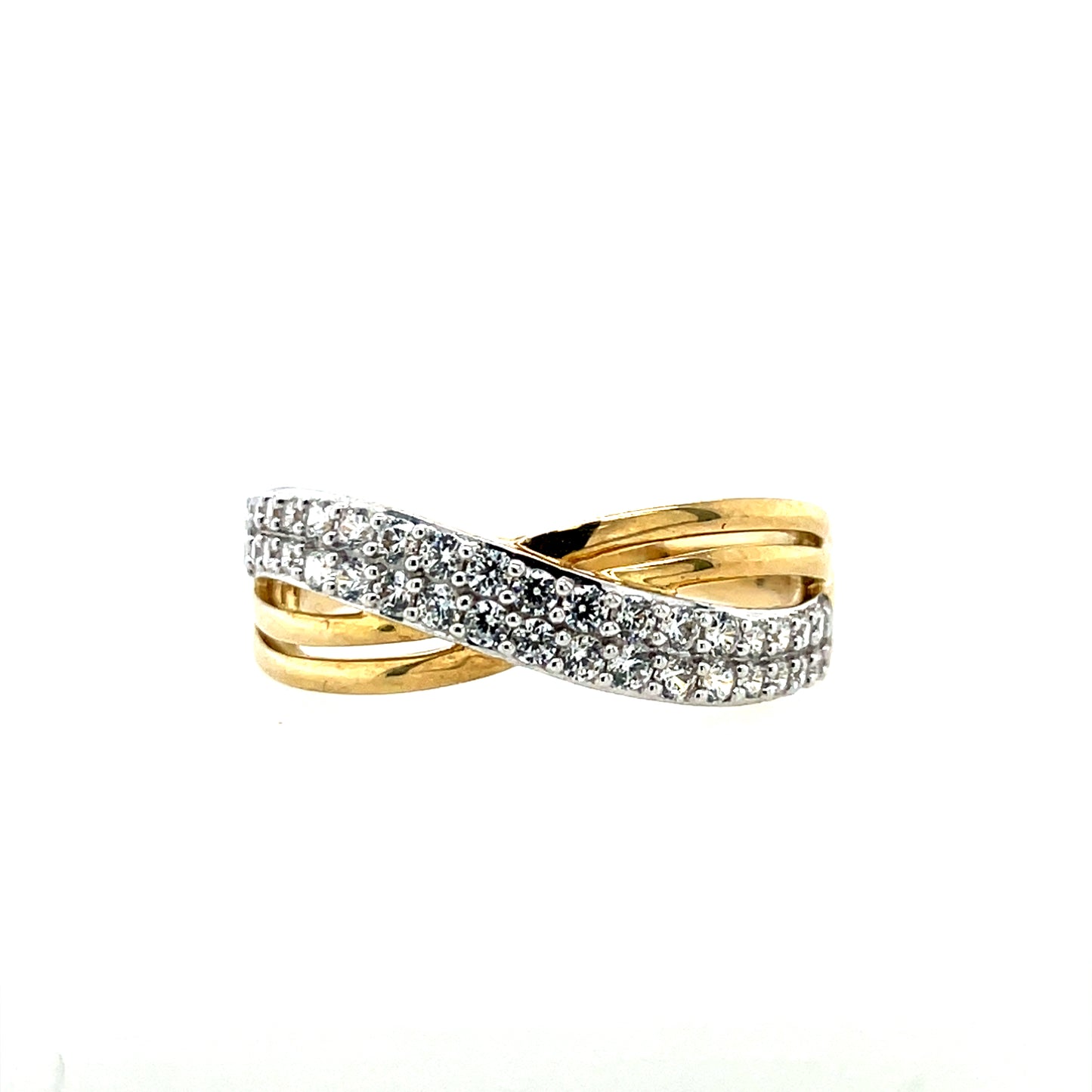 9ct Gold  CZ Crossover Band Ring GRZ353