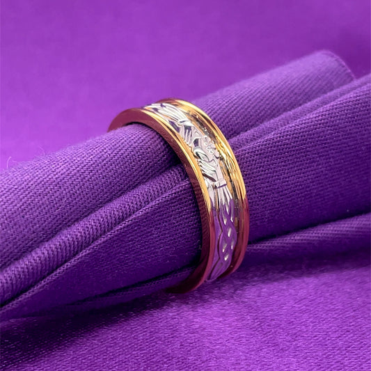 Men's 9ct Gold 6mm Two-tone Claddagh Wedding Band GW383